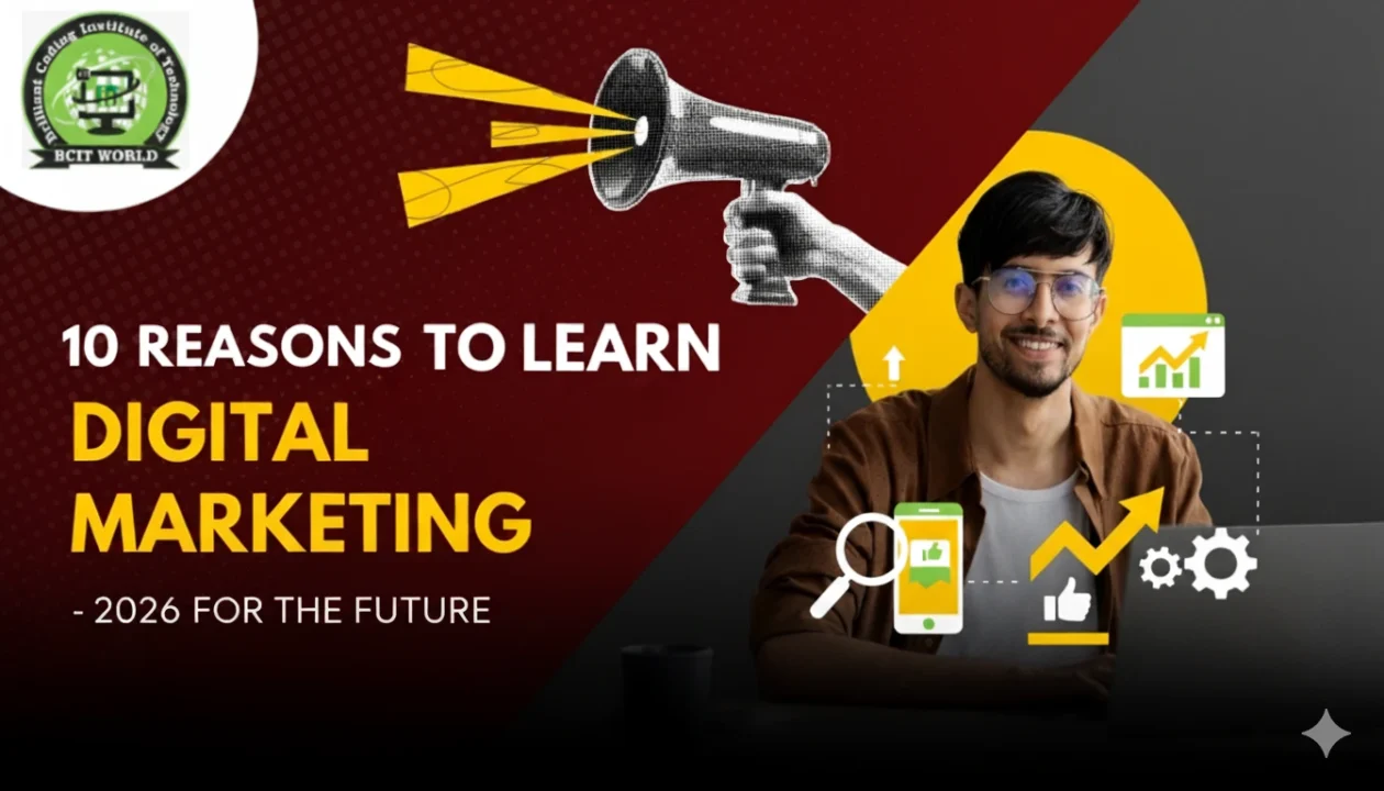 A young man learning digital marketing at BCIT World, representing modern tools and analytics for digital marketing in 2026.